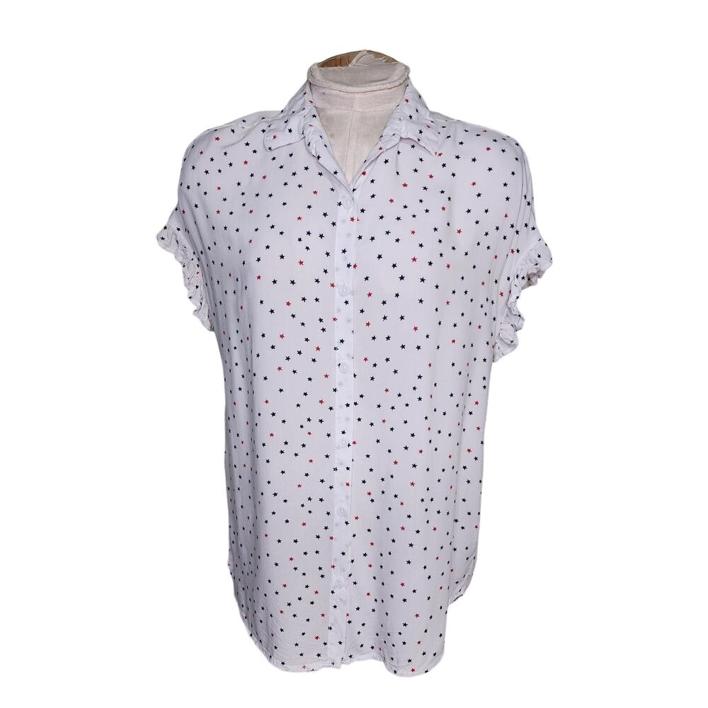 Beach Lunch Lounge Sleeveless Button Front Blouse Size XS Stars